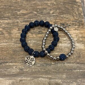 Rustic Cuff Blue and Silver Beaded Bracelets